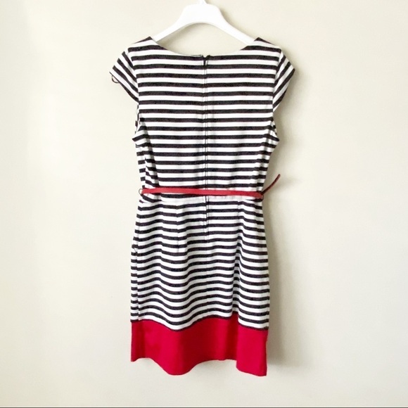 BCX Striped Dress Belted Black Red Size 13 - Picture 1 of 6